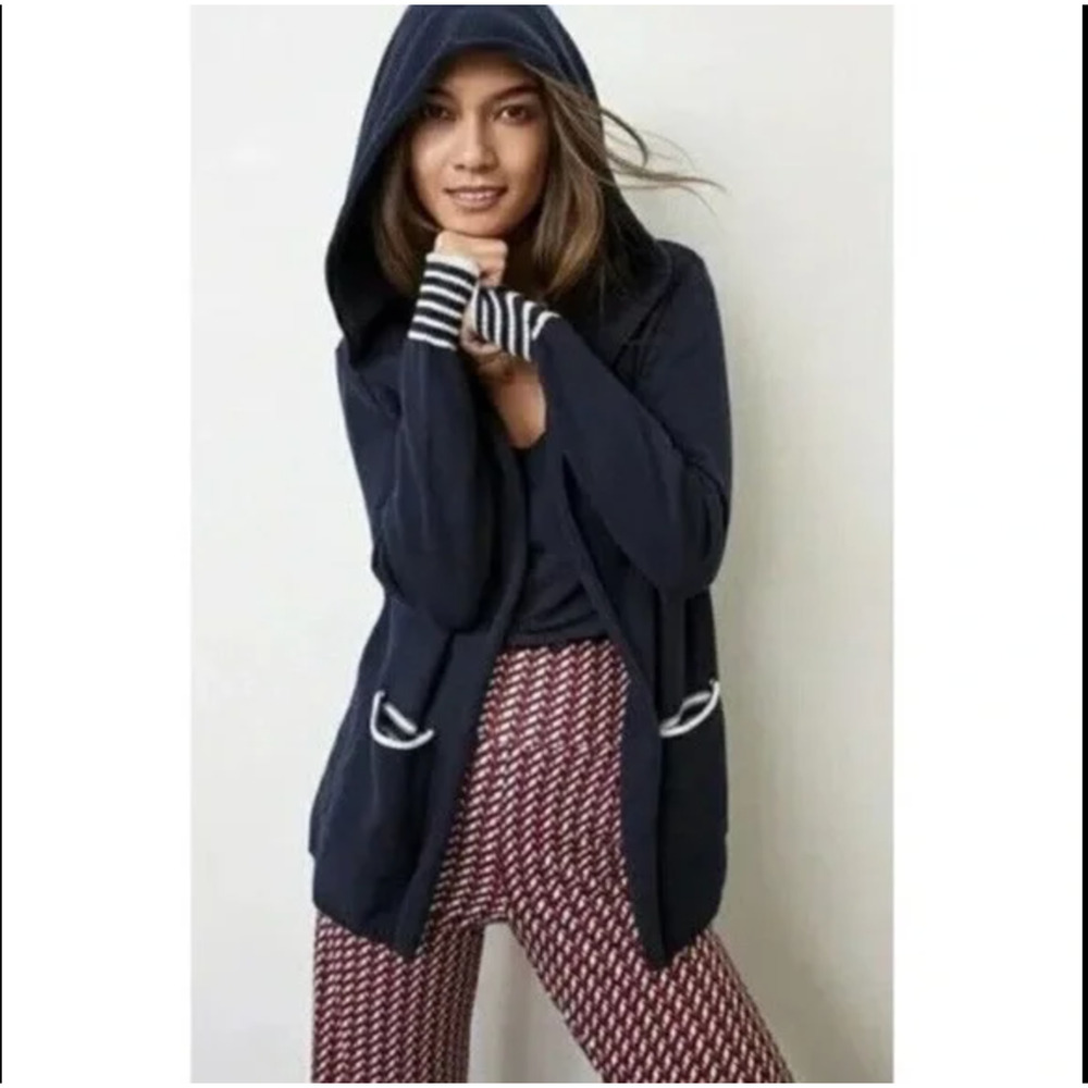 Cabi 5780 Capitan Cardigan Sweater Navy Stripe Sleeve Medium